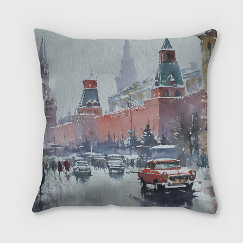Подушка квадратная Старинная Москва - новый год / 3D-принт – фото 1