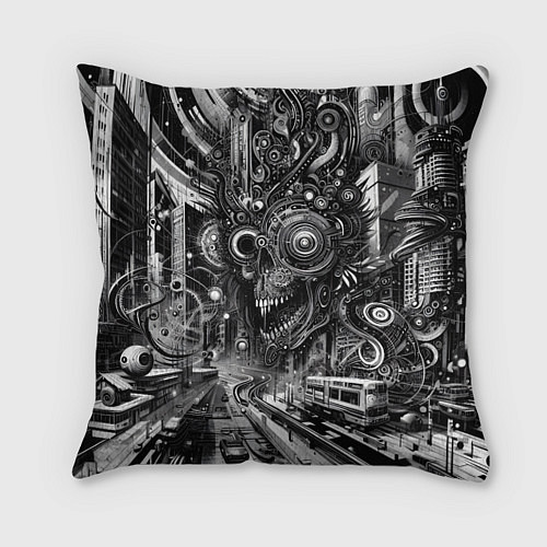 Подушка квадратная Cyber urban skull - ai art fantasy / 3D-принт – фото 1