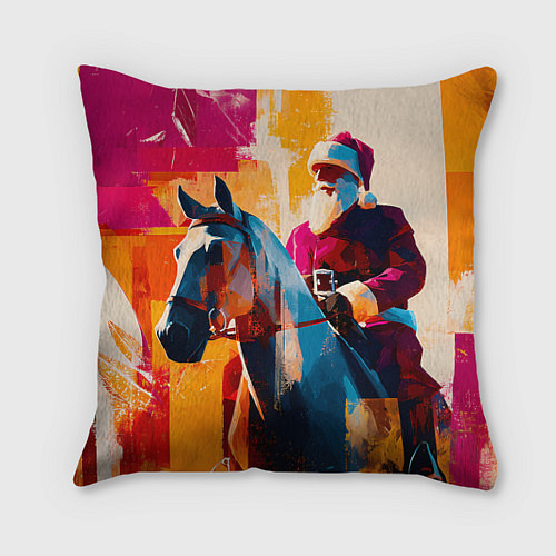 Подушка квадратная Дед Мороз на коне / 3D-принт – фото 1