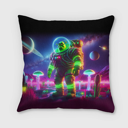 Подушка квадратная Космонавт Шрук в неоновом скафандре на загадочной / 3D-принт – фото 1