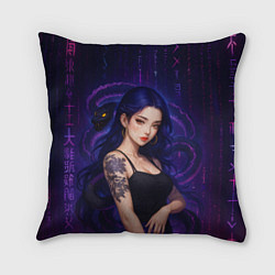 Подушка квадратная Девушка с тату на руке и пурпурная змея