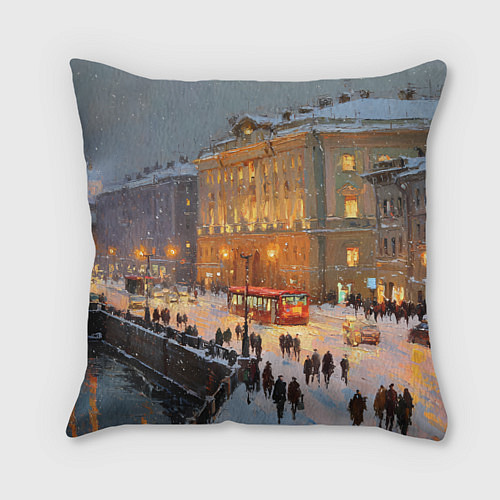 Подушка квадратная Предновогодний Санкт-Петербург / 3D-принт – фото 1