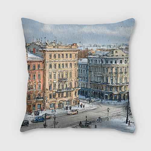 Подушка квадратная Зимняя улица Питера / 3D-принт – фото 1