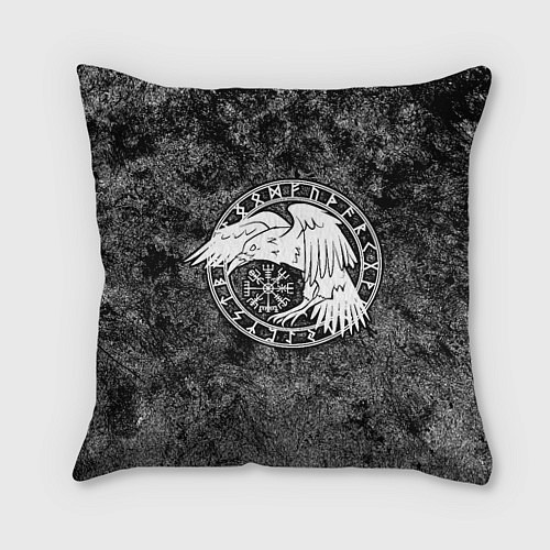 Подушка квадратная Ворон в круге рун и компас вегвизир / 3D-принт – фото 1