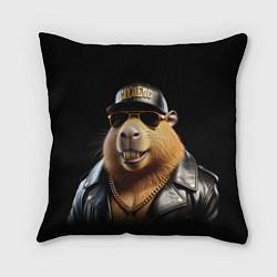 Подушка квадратная Капибара в бейсболке