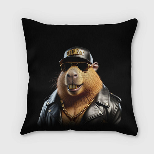 Подушка квадратная Капибара в бейсболке / 3D-принт – фото 1