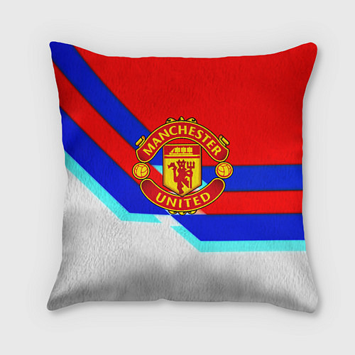 Подушка квадратная Манчестер Юнайтед полосы геометрия / 3D-принт – фото 1
