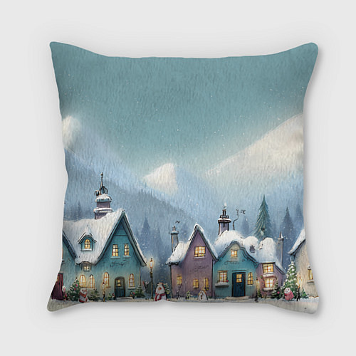 Подушка квадратная Новогодние дома / 3D-принт – фото 1