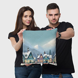 Подушка квадратная Новогодние дома, цвет: 3D-принт — фото 2