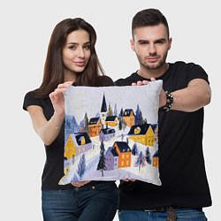 Подушка квадратная Новогодние домики на горе, цвет: 3D-принт — фото 2