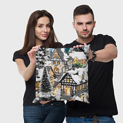 Подушка квадратная Объемные новогодние дома, цвет: 3D-принт — фото 2