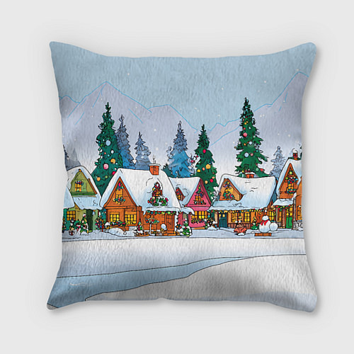Подушка квадратная Новогодник дворик / 3D-принт – фото 1