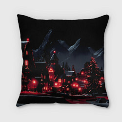 Подушка квадратная Новогодняя ночь и красные гирлянды, цвет: 3D-принт