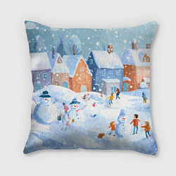 Подушка квадратная Предновогодний день во дворе, цвет: 3D-принт