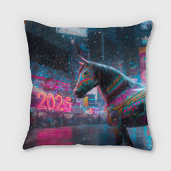 Подушка квадратная Лошадка новогодняя в стиле киберпанк