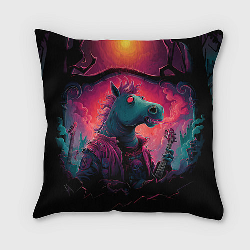 Подушка квадратная Лошадь рок стиль / 3D-принт – фото 1