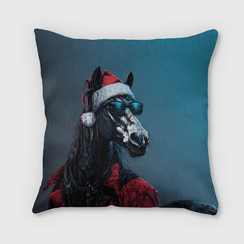 Подушка квадратная Лошадь в новогоднем стиле / 3D-принт – фото 1