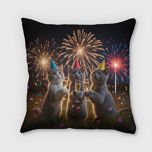 Подушка квадратная Праздничные коты / 3D-принт – фото 1
