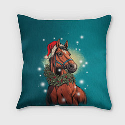 Подушка квадратная Конь в шапке, цвет: 3D-принт
