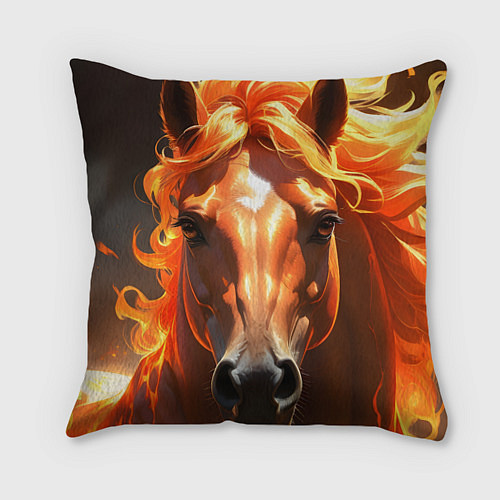 Подушка квадратная Портрет огненной лошади / 3D-принт – фото 1