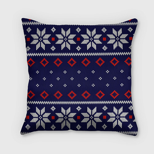 Подушка квадратная Вязаный новогодний узор / 3D-принт – фото 1