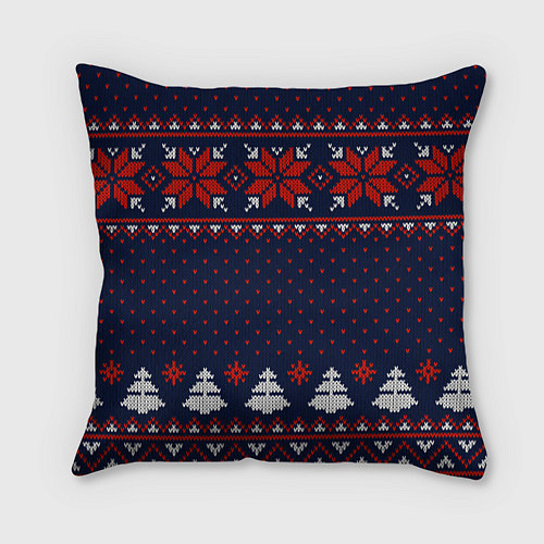 Подушка квадратная Новогодний вязаный узор / 3D-принт – фото 1