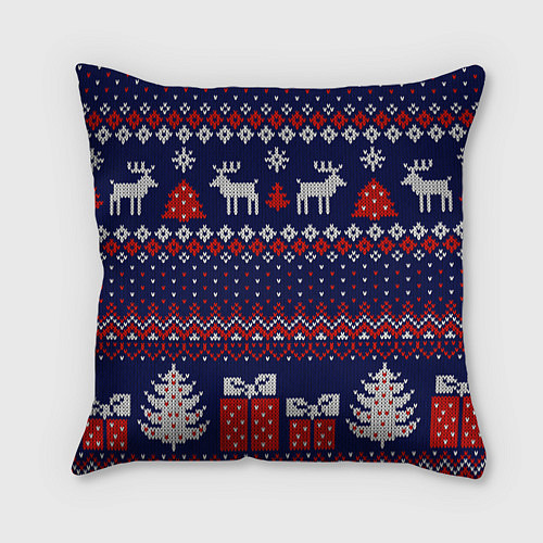 Подушка квадратная Новогодний вязаный паттерн / 3D-принт – фото 1