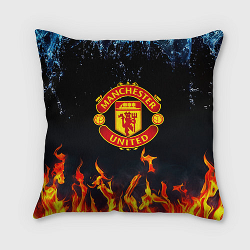 Подушка квадратная Манчестер Юнайтед лёд и огонь / 3D-принт – фото 1