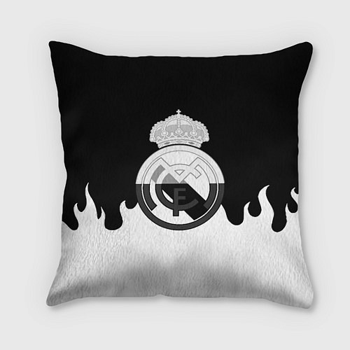 Подушка квадратная Реал Мадрид огонь белый / 3D-принт – фото 1