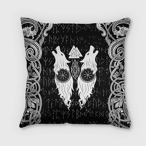 Подушка квадратная Волки воины с символикой / 3D-принт – фото 1