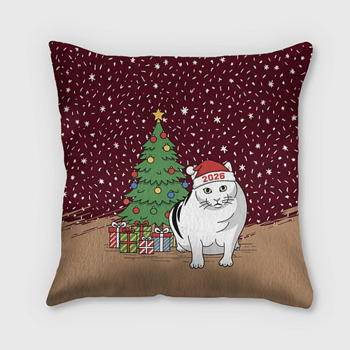 Подушка квадратная Кот Бендер и ёлка / 3D-принт – фото 1