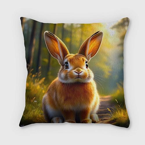 Подушка квадратная Зайчик в лесу / 3D-принт – фото 1