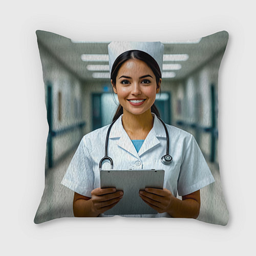 Подушка квадратная Медицинская сестра с улыбкой / 3D-принт – фото 1