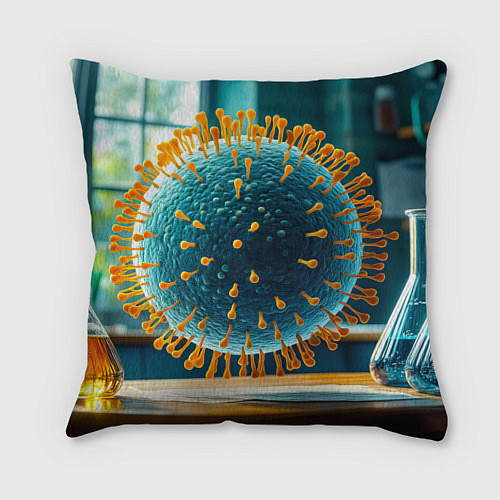 Подушка квадратная Вирус в лаборатории / 3D-принт – фото 1