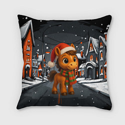 Подушка квадратная Новогодняя лошадка 2026 год, цвет: 3D-принт