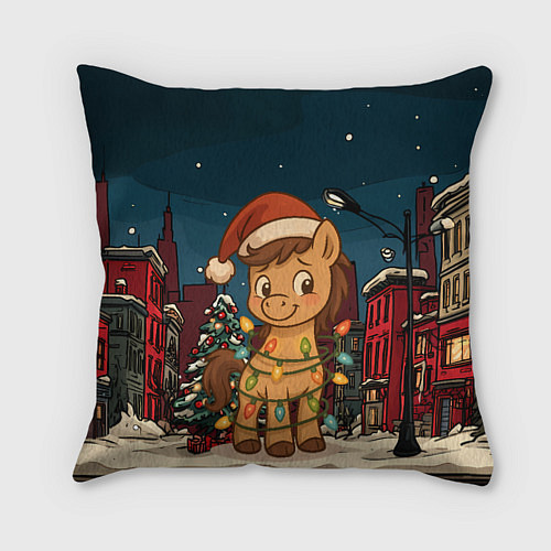 Подушка квадратная Лошадка в новогодней гирлянде / 3D-принт – фото 1