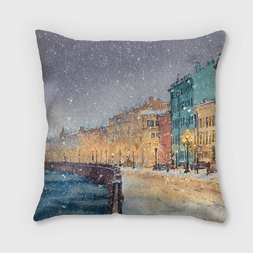 Подушка квадратная Санкт-Петербург - снегопад / 3D-принт – фото 1