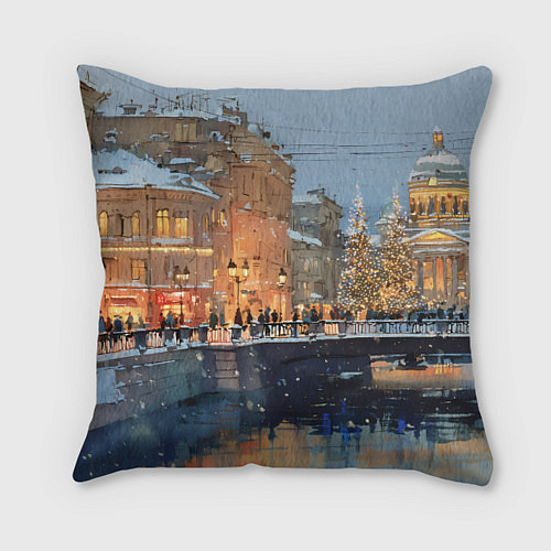 Подушка квадратная Снежный вечер в Питере / 3D-принт – фото 1