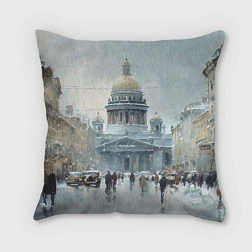 Подушка квадратная Санкт-Петербург зимний пейзаж / 3D-принт – фото 1