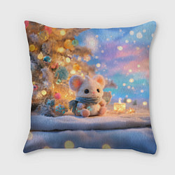 Подушка квадратная Новогодняя милая мышка, цвет: 3D-принт