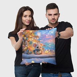 Подушка квадратная Новогодняя милая мышка, цвет: 3D-принт — фото 2