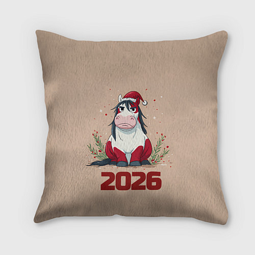 Подушка квадратная Карикатурная лошадка 2026 / 3D-принт – фото 1