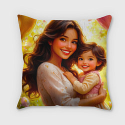 Подушка квадратная Мама и дочка: мгновение счастья