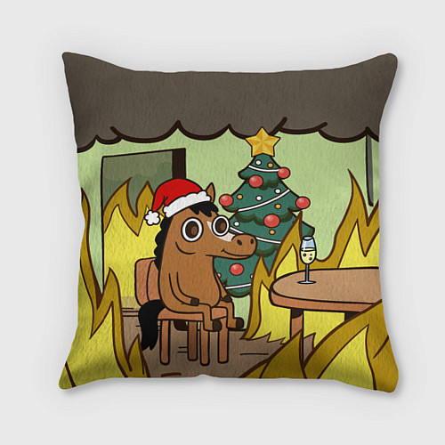 Подушка квадратная Конь среди огня - this is fine / 3D-принт – фото 1
