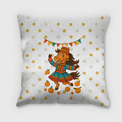 Подушка квадратная Якутская лошадь празднует Новый год, цвет: 3D-принт