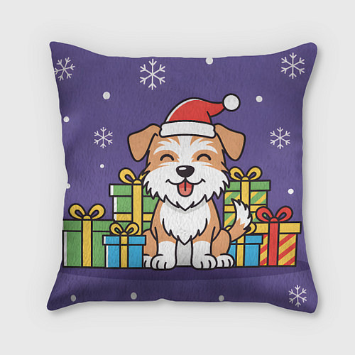 Подушка квадратная Новогодняя собачка с подарками / 3D-принт – фото 1