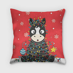 Подушка квадратная Лошадка в новогодних огоньках