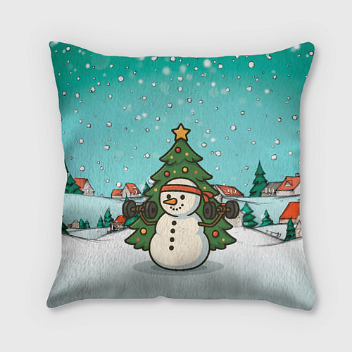 Подушка квадратная Снеговик - Новогодний Зож / 3D-принт – фото 1