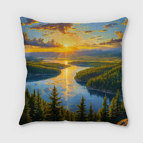 Подушка квадратная Золотой путь реки / 3D-принт – фото 1