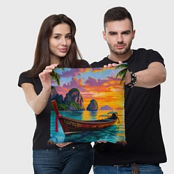 Подушка квадратная Тропический закат у скал, цвет: 3D-принт — фото 2